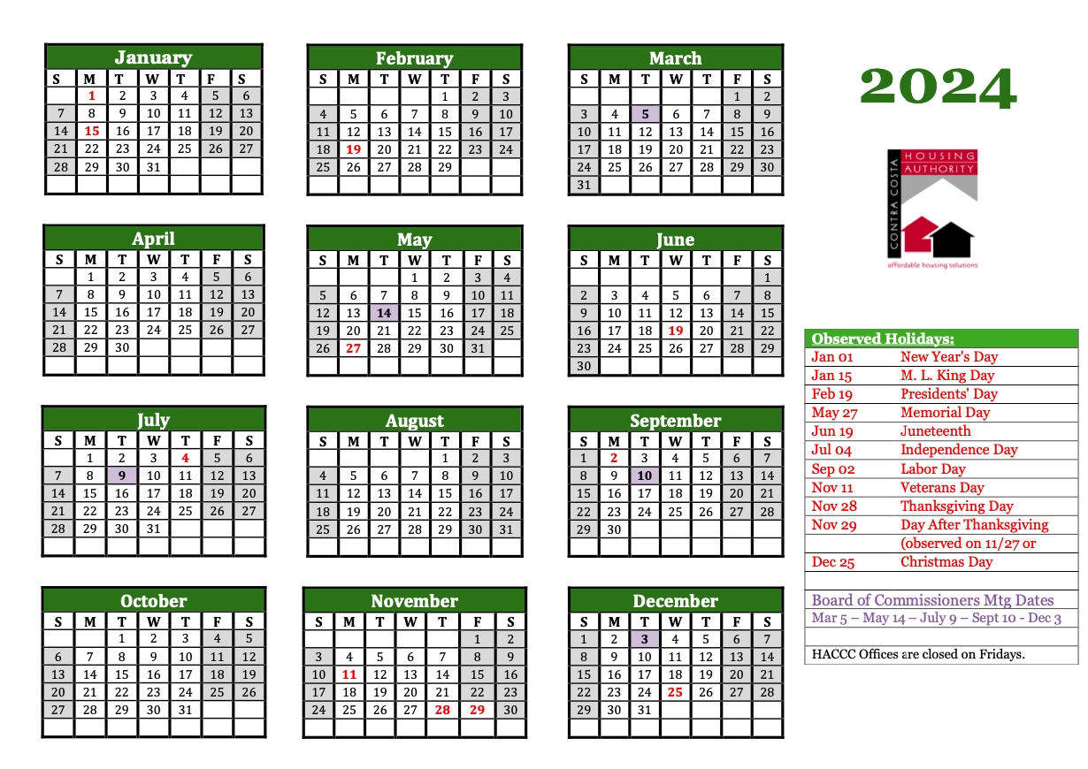 Calendar Contra Costa Housing Authority